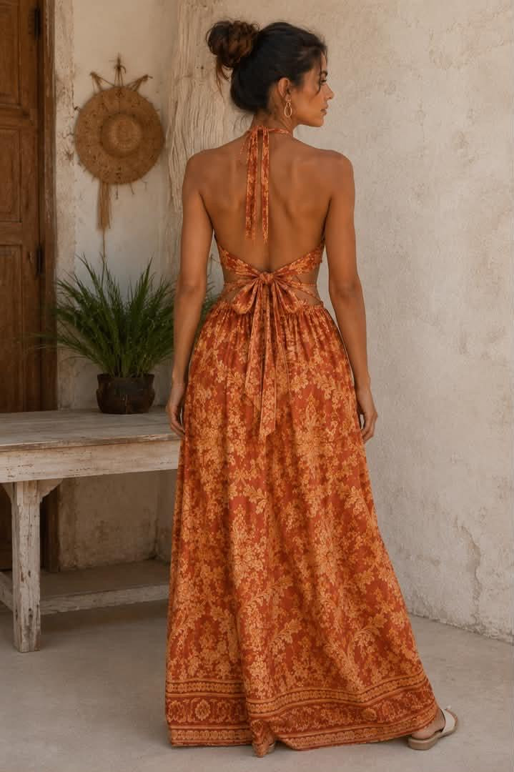 Belvari Sienna Bloom Halter Maxi Dress
