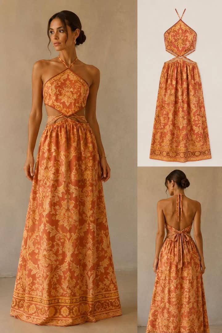 Belvari Sienna Bloom Halter Maxi Dress