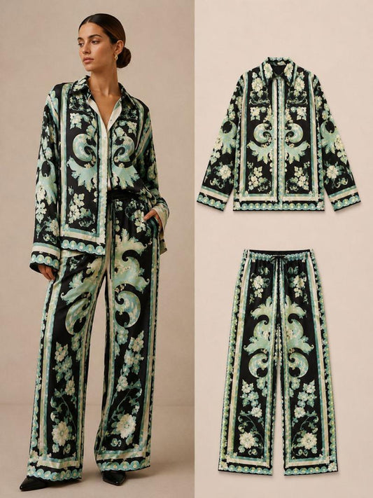 Belvari Noir Bloom Satin Co-Ord Set