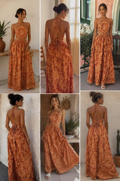 Belvari Sienna Bloom Halter Maxi Dress