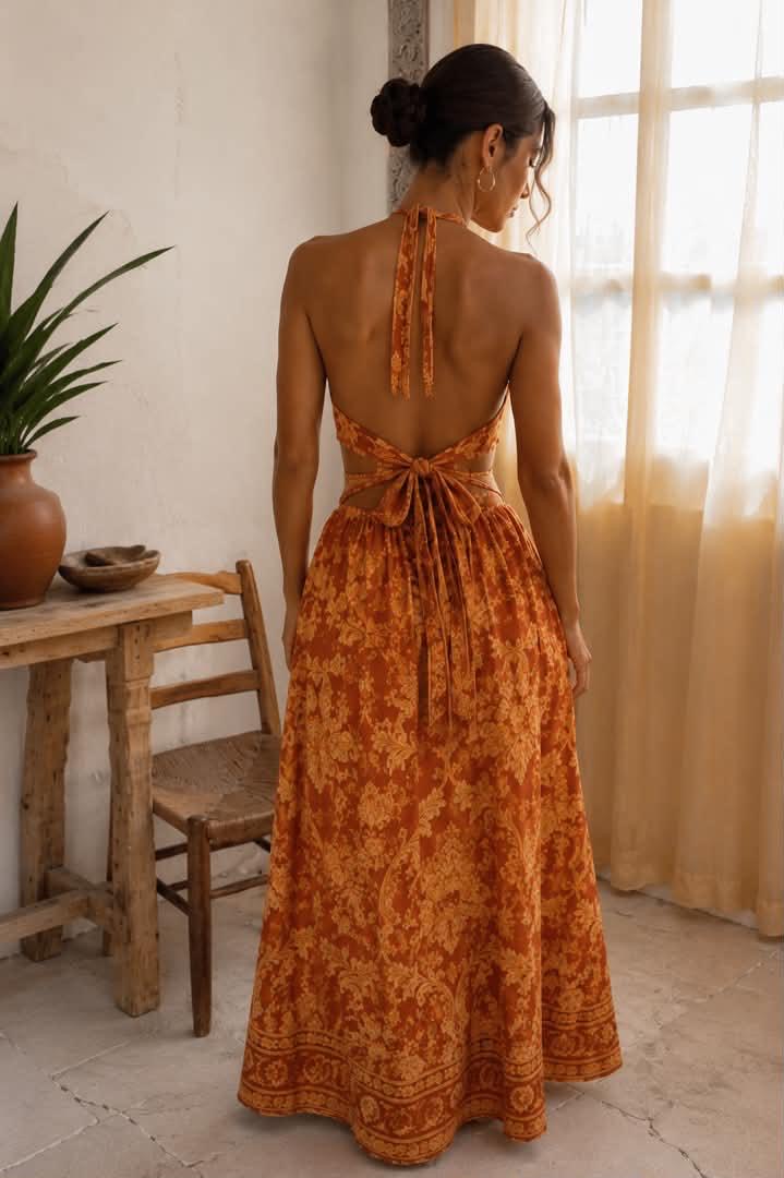 Belvari Sienna Bloom Halter Maxi Dress