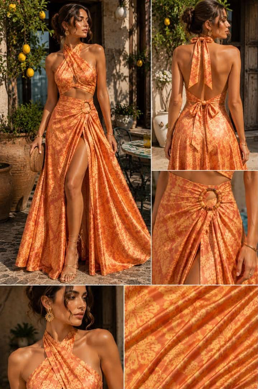 Belvari Sienna Soleil Ring Halter Maxi Dress
