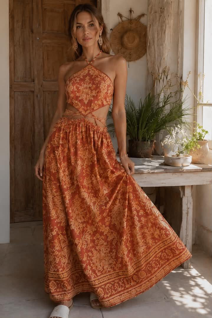 Belvari Sienna Bloom Halter Maxi Dress