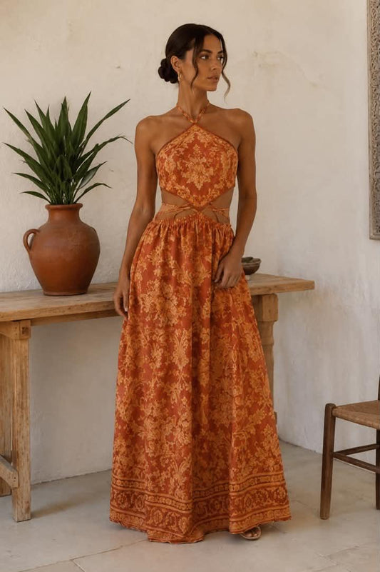 Belvari Sienna Bloom Halter Maxi Dress