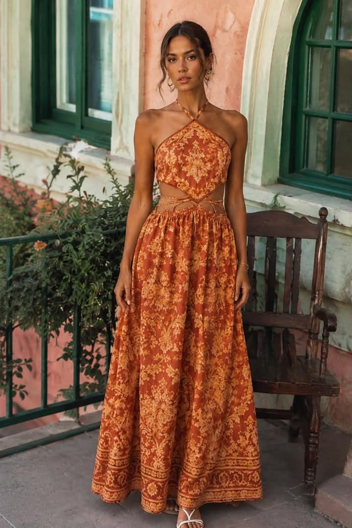 Belvari Sienna Bloom Halter Maxi Dress