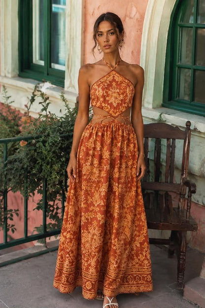 Belvari Sienna Bloom Halter Maxi Dress
